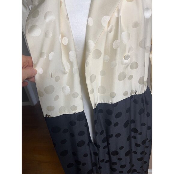 Liz Claiborne Silk Dress 80s Blouson Shirt Dress Midi Black Ivory Womens Sz 4-6 - Picture 6 of 10